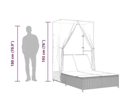 Divvietīgs Sauļošanās Krēsls Ar Jumtu Un Aizkariem, Bēša Pe Vidaxl