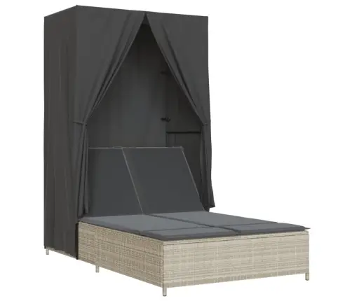 Divvietīgs Sauļošanās Krēsls Ar Jumtu Un Aizkariem, Pe Vidaxl