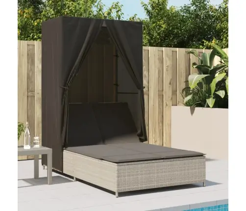 Divvietīgs Sauļošanās Krēsls Ar Jumtu Un Aizkariem, Pe Vidaxl