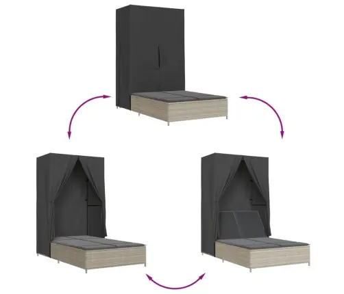 Divvietīgs Sauļošanās Krēsls Ar Jumtu Un Aizkariem, Pe Vidaxl