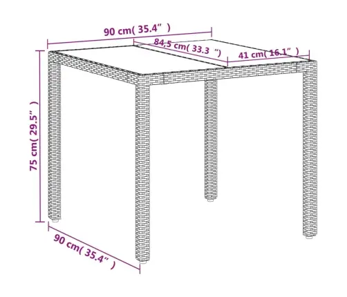Stalas Su Stikliniu Stalviršiu, Baltas, 90X90X75cm Poliratanas