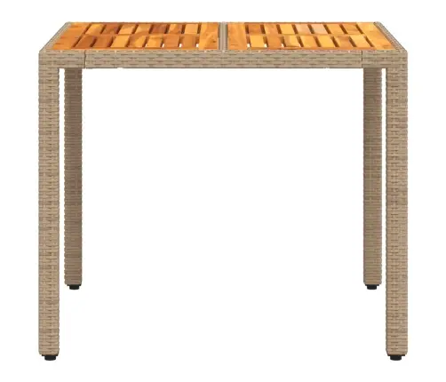 Dārza Galds, Bēšs, 90X90X75 Cm, Pe Rotangpalma, Akācija Vidaxl