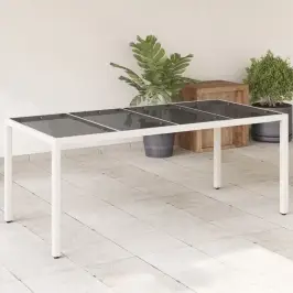 Stalas Su Stikliniu Stalviršiu, Baltas, 190X90X75, Poliratanas