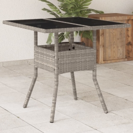 Stalas Su Stikliniu Stalviršiu, Pilkas, 80X80X75cm Poliratanas