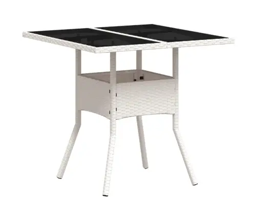 Dārza Galds Ar Stikla Virsmu, Balts, 80X80X75Cm, Pe Rotangpalma Vidaxl