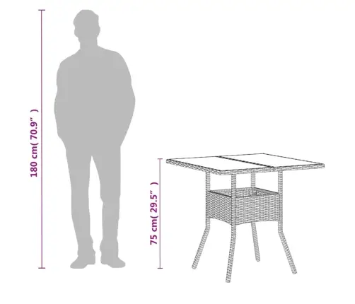 Dārza Galds Ar Stikla Virsmu, Balts, 80X80X75Cm, Pe Rotangpalma Vidaxl