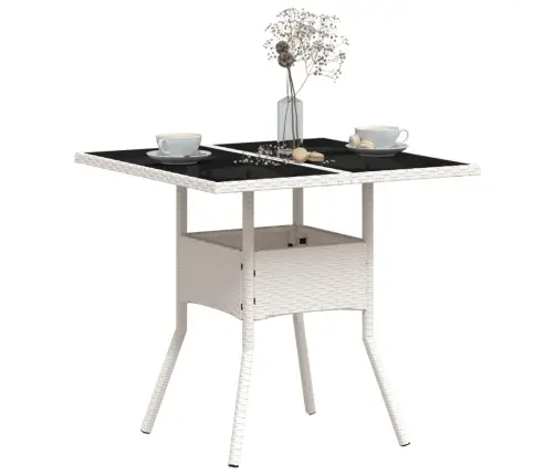 Dārza Galds Ar Stikla Virsmu, Balts, 80X80X75Cm, Pe Rotangpalma Vidaxl