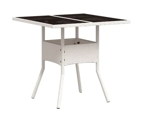 Dārza Galds Ar Stikla Virsmu, Balts, 80X80X75Cm, Pe Rotangpalma Vidaxl