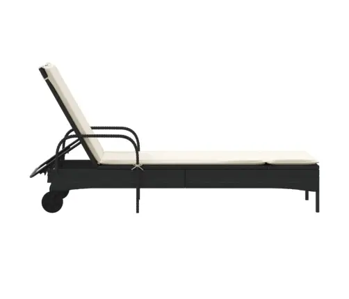 Sauļošanās Zvilnis Ar Riteņiem Un Matraci, Melna Pe Rotangpalma Vidaxl