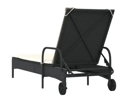 Sauļošanās Zvilnis Ar Riteņiem Un Matraci, Melna Pe Rotangpalma Vidaxl
