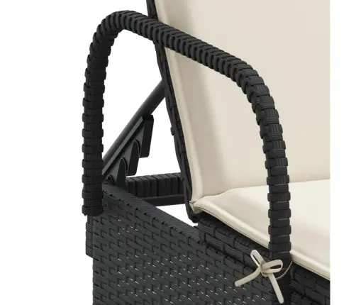 Sauļošanās Zvilnis Ar Riteņiem Un Matraci, Melna Pe Rotangpalma Vidaxl