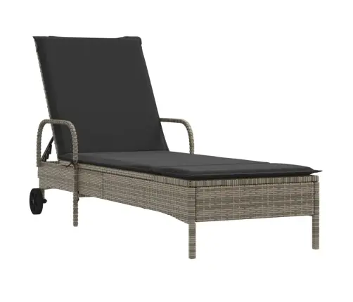 Saulės Gultas Su Ratukais Ir Čiužinuku, Pilkas, Poliratanas