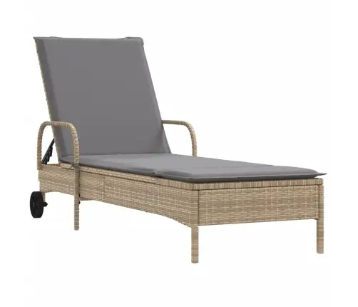 Päevitustool Rataste Ja Istmepadjaga, Beež, Polürotang