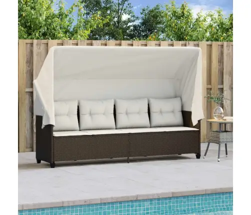 Päevitustool Koos Varikatuse Ja Patjadega, Pruun, Polürotang