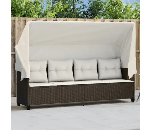 Päevitustool Koos Varikatuse Ja Patjadega, Pruun, Polürotang