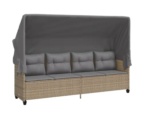 Päevitustool Koos Varikatuse Ja Patjadega, Beež, Polürotang