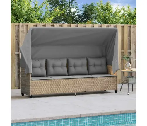 Päevitustool Koos Varikatuse Ja Patjadega, Beež, Polürotang