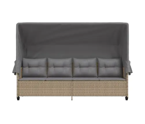 Päevitustool Koos Varikatuse Ja Patjadega, Beež, Polürotang