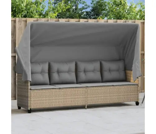 Päevitustool Koos Varikatuse Ja Patjadega, Beež, Polürotang