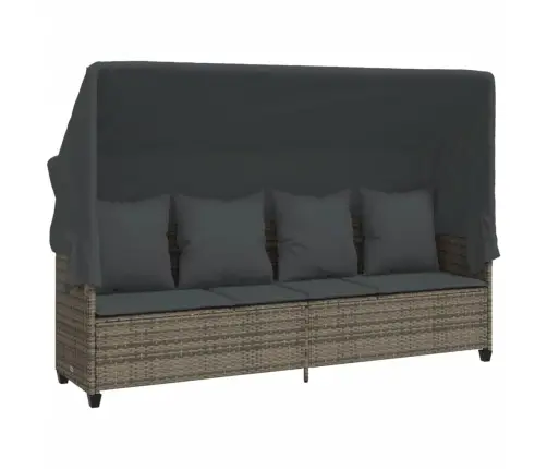 Päevitustool Koos Varikatuse Ja Patjadega, Hall, Polürotang