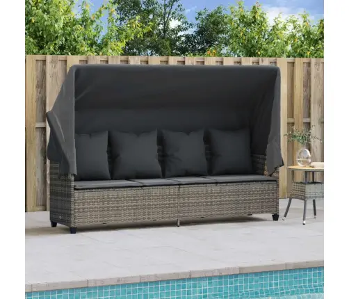 Päevitustool Koos Varikatuse Ja Patjadega, Hall, Polürotang