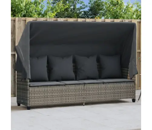 Päevitustool Koos Varikatuse Ja Patjadega, Hall, Polürotang