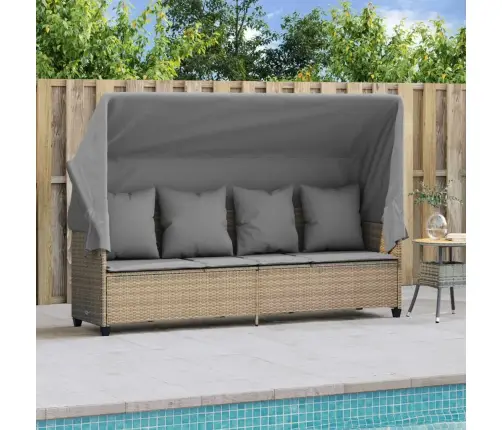 Sauļošanās Zvilnis Ar Jumtiņu, Matračiem, Bēša Pe Rotangpalma Vidaxl