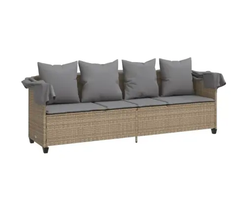 Sauļošanās Zvilnis Ar Jumtiņu, Matračiem, Bēša Pe Rotangpalma Vidaxl