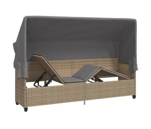 Sauļošanās Zvilnis Ar Jumtiņu, Matračiem, Bēša Pe Rotangpalma Vidaxl