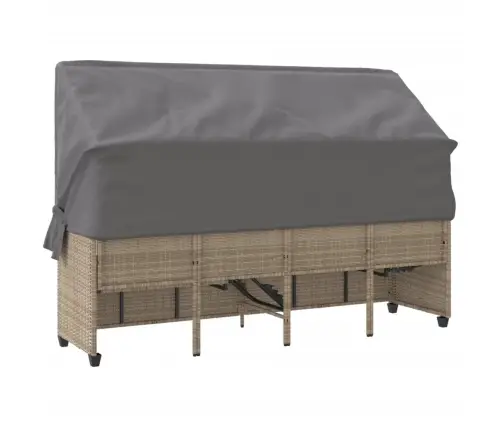 Sauļošanās Zvilnis Ar Jumtiņu, Matračiem, Bēša Pe Rotangpalma Vidaxl