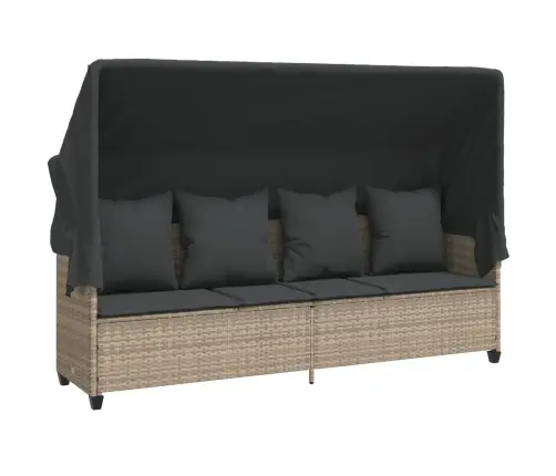 Sauļošanās Zvilnis Ar Jumtiņu, Matračiem, Pelēka Pe Rotangpalma Vidaxl