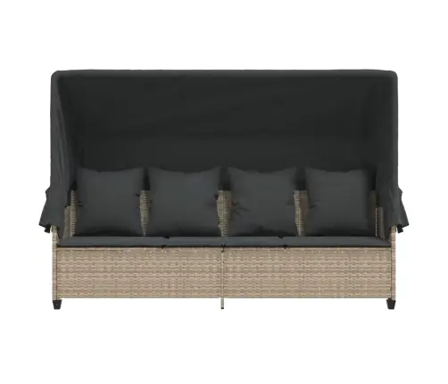 Sauļošanās Zvilnis Ar Jumtiņu, Matračiem, Pelēka Pe Rotangpalma Vidaxl