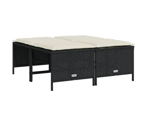 Sodo Taburetės Su Pagalvėlėmis, 4Vnt., Juodos, Poliratanas