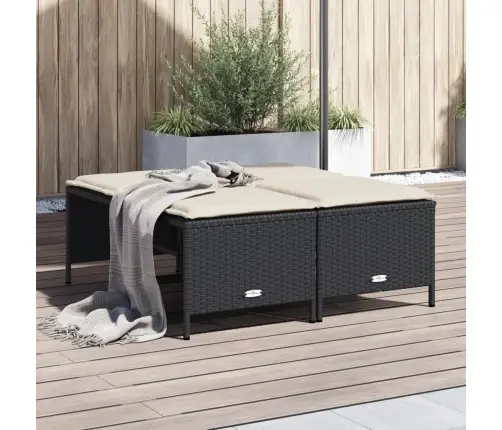 Sodo Taburetės Su Pagalvėlėmis, 4Vnt., Juodos, Poliratanas