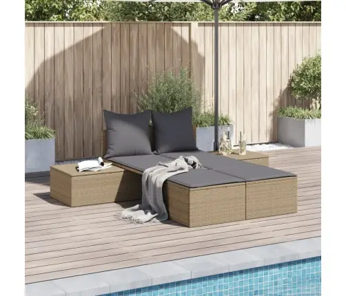 Divvietīgs Sauļošanās Krēsls Ar Matračiem, Bēša Pe Rotangpalma Vidaxl Divvietīgs Sauļošanās Krēsls Ar Matračiem, Bēša Pe Rotangpalma Vidaxl