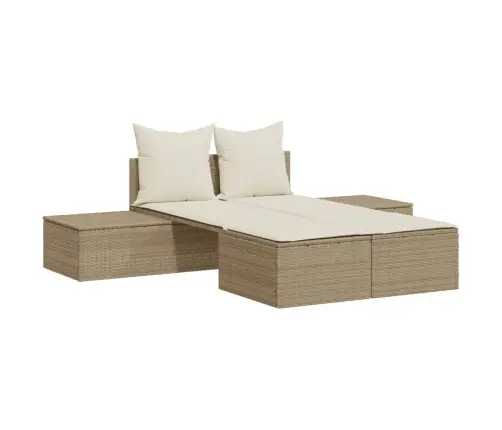 Divvietīgs Sauļošanās Krēsls Ar Matračiem, Bēša Pe Rotangpalma Vidaxl