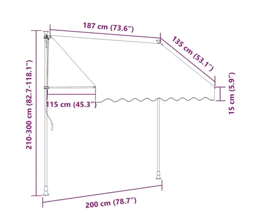 Izvelkama Markīze, 200X150 Cm, Antracītpelēka, Audums, Tērauds Vidaxl
