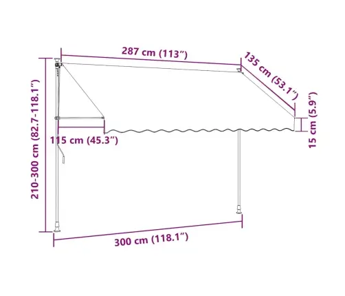 Ištraukiama Markizė, Antracito, 300X150cm Audinys Ir Plienas