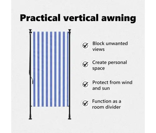 Lauko Roletas, Mėlynas Ir Baltas, 100X270cm Audinys Ir Plienas