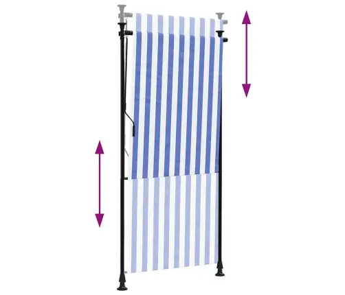 Āra Ruļļu Žalūzija, 100X270 Cm, Zila Ar Baltu, Audums, Tērauds Vidaxl