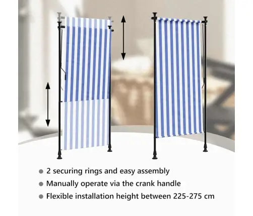 Āra Ruļļu Žalūzija, 100X270 Cm, Zila Ar Baltu, Audums, Tērauds Vidaxl