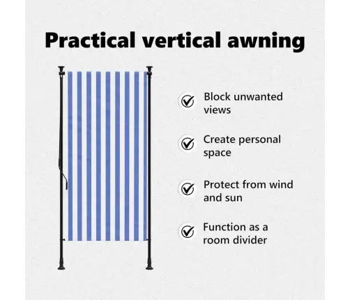 Väliruloo, Sinine Ja Valge, 120 X 270 cm Kangas Ja Teras