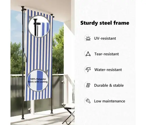 Väliruloo, Sinine Ja Valge, 120 X 270 cm Kangas Ja Teras