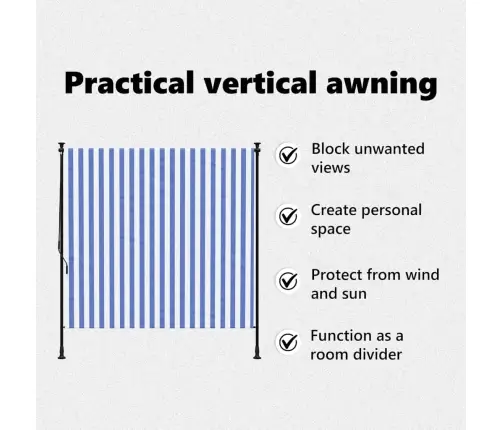 Āra Ruļļu Žalūzija, 150X270 Cm, Zila Ar Baltu, Audums, Tērauds Vidaxl