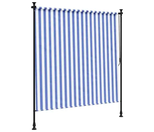 Āra Ruļļu Žalūzija, 150X270 Cm, Zila Ar Baltu, Audums, Tērauds Vidaxl