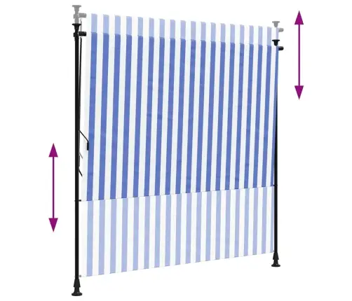 Āra Ruļļu Žalūzija, 150X270 Cm, Zila Ar Baltu, Audums, Tērauds Vidaxl