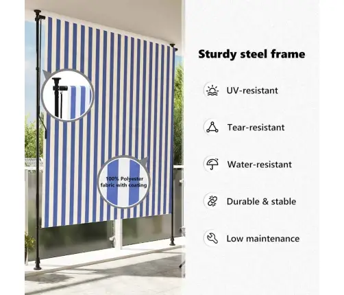 Āra Ruļļu Žalūzija, 150X270 Cm, Zila Ar Baltu, Audums, Tērauds Vidaxl