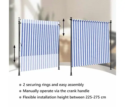 Āra Ruļļu Žalūzija, 150X270 Cm, Zila Ar Baltu, Audums, Tērauds Vidaxl