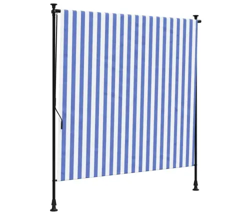 Āra Ruļļu Žalūzija, 200X270 Cm, Zila Ar Baltu, Audums, Tērauds Vidaxl