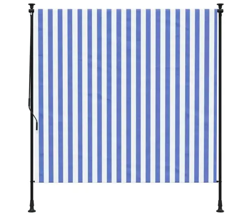 Āra Ruļļu Žalūzija, 200X270 Cm, Zila Ar Baltu, Audums, Tērauds Vidaxl